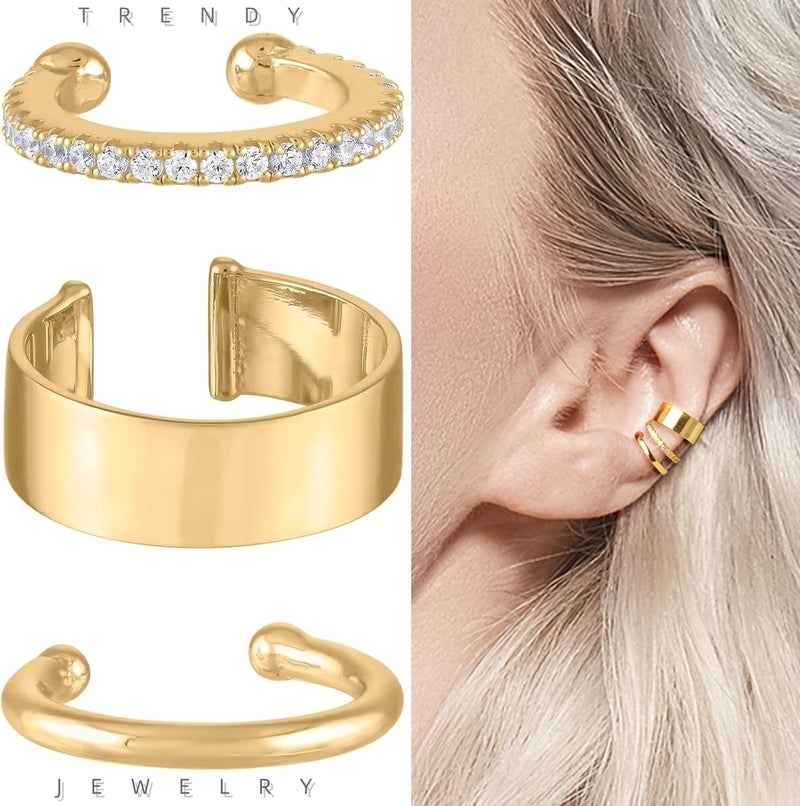Funsanny Store Gold Ear Cuffs Earrings for Women Non Piercing - Clip on Cartilage Earrings Dainty 14K Gold Sterling Silver Plated Cubic Zirconia Huggie Hoop Earring for Women No Tarnish Trendy Jewelry Set - Image 4